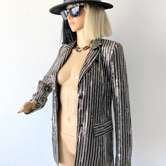 Sequin Blazer | Metallic Blazer | Party Jacket | Glam Jacket | Cocktail Jacket S - Picture 3 of 10